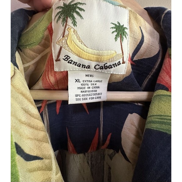 Banana Cabana Hawaiian Shirt 100% Silk Mens XL Tropical Button Up Short Sleeve - Picture 2 of 6